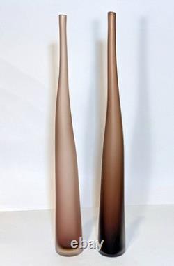 Pair Tall Laura De Santillana Vases for Arcade Satin Finish Murano