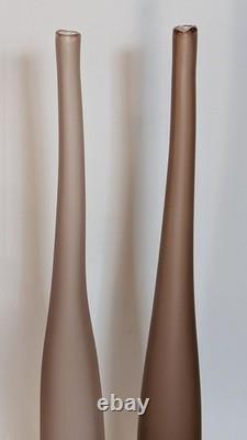 Pair Tall Laura De Santillana Vases for Arcade Satin Finish Murano