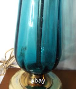 Pair Teal Blue Tear Drop Italian Murano Hand Blown Glass Mid Century Table Lamps