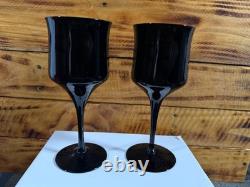 Pair of Carlo Moretti Murano Black Amethyst Stemmed Goblets Hand Blown Italy