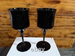 Pair of Carlo Moretti Murano Black Amethyst Stemmed Goblets Hand Blown Italy