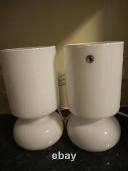 Pair of Ikea retro glass lamps, mushroom handblown, rare white, Murano style, Lykta