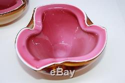 Pair of Murano Cased Glass Pink Amber Circa 1950s-1960's Handblown Bowls