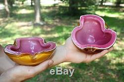 Pair of Murano Cased Glass Pink Amber Circa 1950s-1960's Handblown Bowls