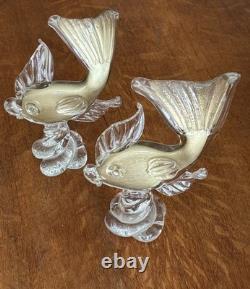Pair of Murano Glass Fish Hand Blown Gold Art Glass