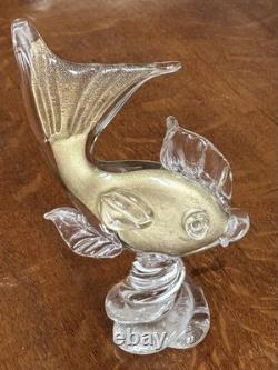Pair of Murano Glass Fish Hand Blown Gold Art Glass
