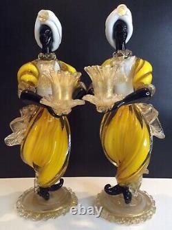 Pair of Venetian Murano Alfredo Barbini Blackamoor Figurine Candleholders 1950s