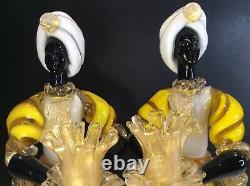 Pair of Venetian Murano Alfredo Barbini Blackamoor Figurine Candleholders 1950s