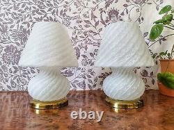 Pair of Vintage MUSHROOM TABLE LAMPS VETRI MURANO Art Glass 70s Italy Swirl