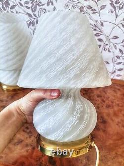 Pair of Vintage MUSHROOM TABLE LAMPS VETRI MURANO Art Glass 70s Italy Swirl
