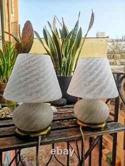 Pair of Vintage MUSHROOM TABLE LAMPS VETRI MURANO Art Glass 70s Italy Swirl