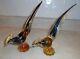 Pair of Vintage Murano Glass Pheasants Amber/Blue/Green Colored with Gold Flake
