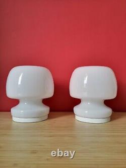 Pair of Vintage White MUSHROOM Table Lamps MURANO Art Glass 70s Italy Fungo