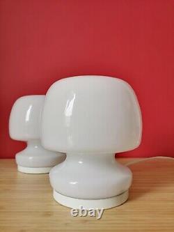 Pair of Vintage White MUSHROOM Table Lamps MURANO Art Glass 70s Italy Fungo