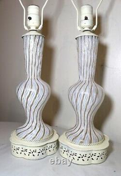 Pair vintage Italian Murano hand blown gold flake art glass electric table lamps
