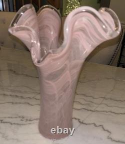 Pink Italian Murano Hand Blown Ruffled Glass Vase