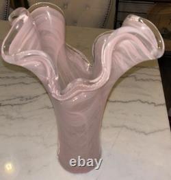 Pink Italian Murano Hand Blown Ruffled Glass Vase