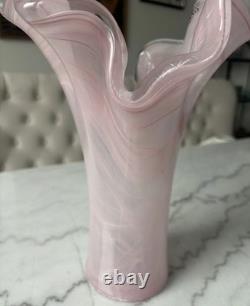 Pink Italian Murano Hand Blown Ruffled Glass Vase