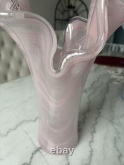 Pink Italian Murano Hand Blown Ruffled Glass Vase