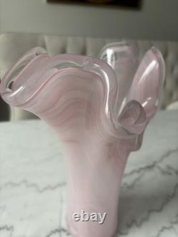 Pink Italian Murano Hand Blown Ruffled Glass Vase