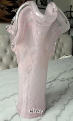 Pink Italian Murano Hand Blown Ruffled Glass Vase