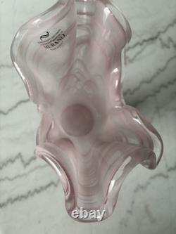 Pink Italian Murano Hand Blown Ruffled Glass Vase