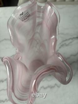 Pink Italian Murano Hand Blown Ruffled Glass Vase
