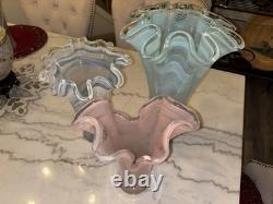 Pink Italian Murano Hand Blown Ruffled Glass Vase