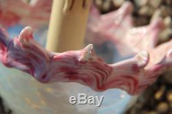 Pink Murano hand blown glass 6 arms Venetian Chandelier lamp mid century 1970