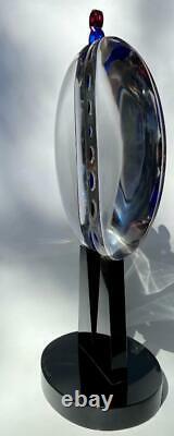 Pino Signoretto Italian Murano Art Glass Sommerso Disc Big Spheroid Sculpture
