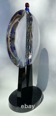 Pino Signoretto Italian Murano Art Glass Sommerso Disc Big Spheroid Sculpture