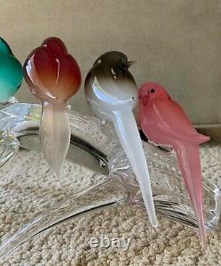 Pino Signoretto Murano 6 Birds Branch Multi Color Sculpture Figurine Signed