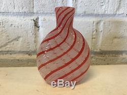 Possibly Vintage Italian Murano Glass Red & Pink Striped Flask Form Bottle Vase