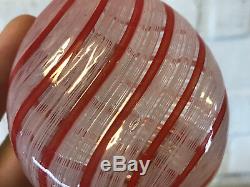Possibly Vintage Italian Murano Glass Red & Pink Striped Flask Form Bottle Vase