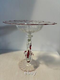 Post Modern Renaissance Murano Glass Cake Stand Signed Italy Hand Blown