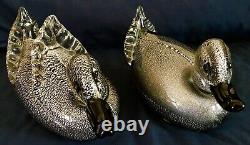 Pr, MURANO MASTER TAGLIAPIETRA 10SILVER INFUSED BLACK DUCK STATUES. Blown Glass