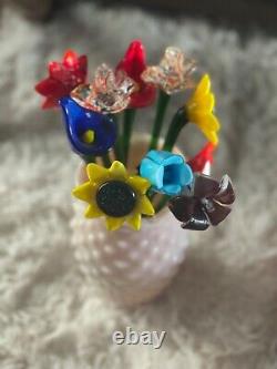 Qty 10 Unique Vintage LONG STEM MURANO ART GLASS FLOWER Hand Blown12