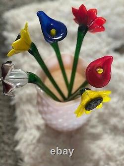 Qty 10 Unique Vintage LONG STEM MURANO ART GLASS FLOWER Hand Blown12