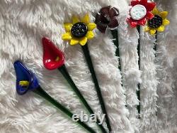 Qty 10 Unique Vintage LONG STEM MURANO ART GLASS FLOWER Hand Blown12