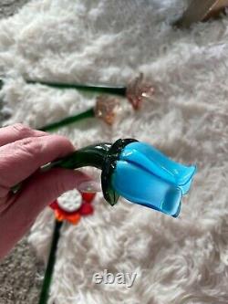 Qty 10 Unique Vintage LONG STEM MURANO ART GLASS FLOWER Hand Blown12