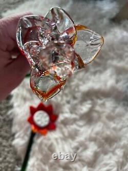 Qty 10 Unique Vintage LONG STEM MURANO ART GLASS FLOWER Hand Blown12