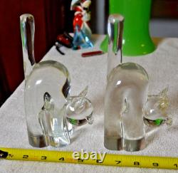 Qty 2 1950s Archimede Seguso Italian Modernist Hand Blown Murano Cat Bookends