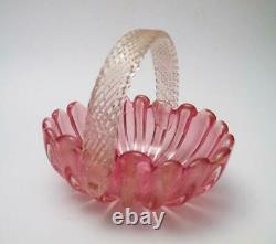 Quality Vintage Italian Murano Glass Pink Aventurine Basket Archimede Seguso