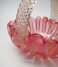 Quality Vintage Italian Murano Glass Pink Aventurine Basket Archimede Seguso