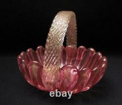 Quality Vintage Italian Murano Glass Pink Aventurine Basket Archimede Seguso