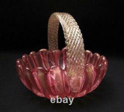 Quality Vintage Italian Murano Glass Pink Aventurine Basket Archimede Seguso