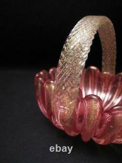 Quality Vintage Italian Murano Glass Pink Aventurine Basket Archimede Seguso