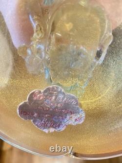 RARE Barbini Murano Glass Sculpture Birds Branch Flowers Teal Gold Flecks