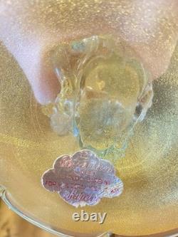 RARE Barbini Murano Glass Sculpture Birds Branch Flowers Teal Gold Flecks