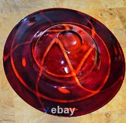 RARE FIND- Murano Style Hand Blown Red Glass Centerpiece Bowl